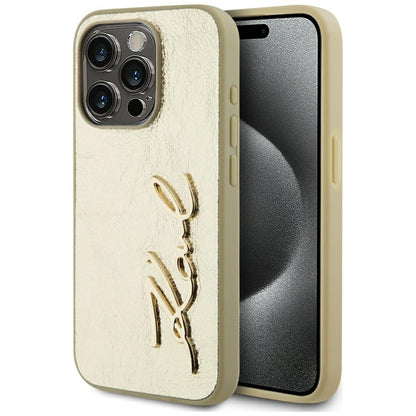 Custodia per Apple iPhone 15 Pro, Karl Lagerfeld, Metal Signature, Dorata