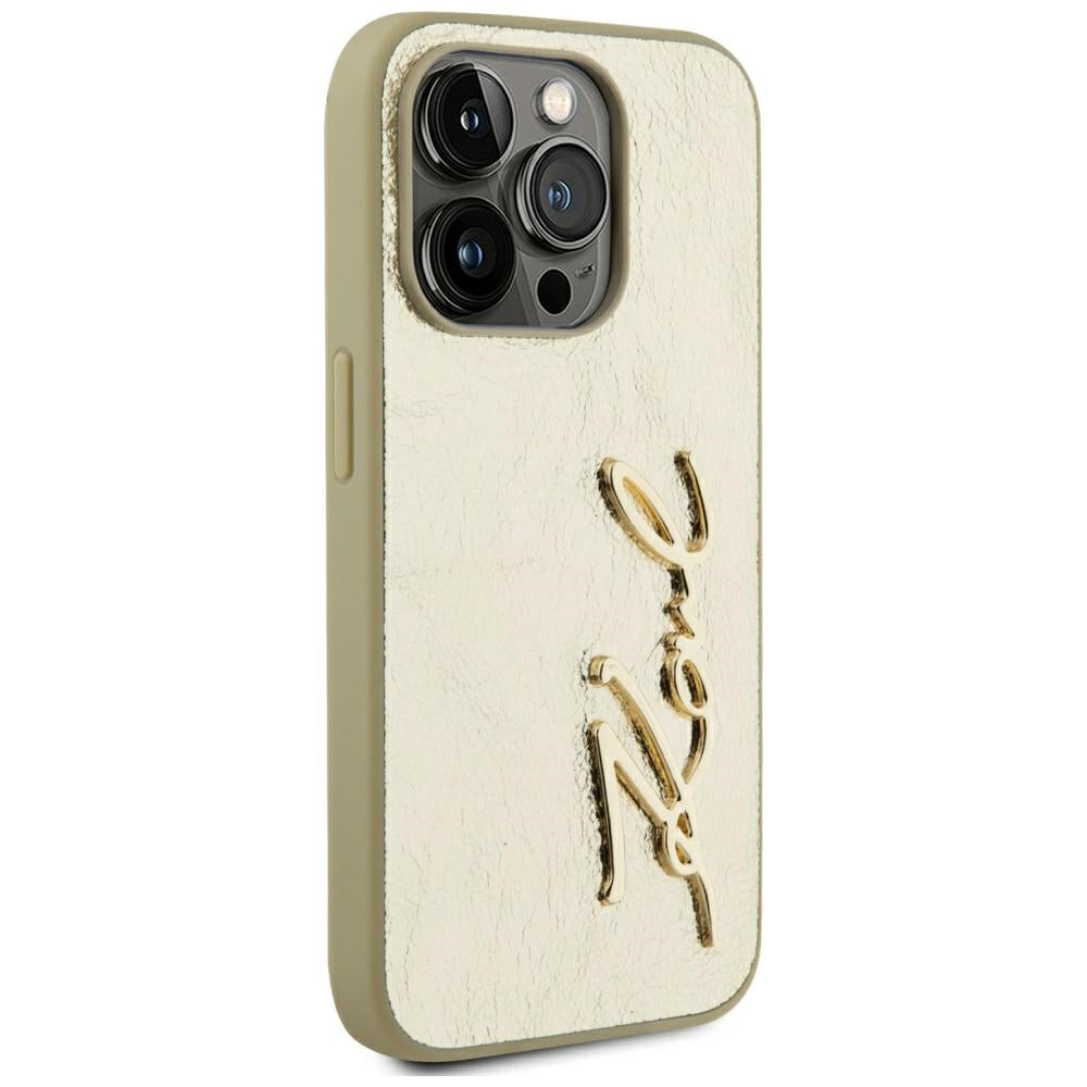 Custodia per Apple iPhone 15 Pro, Karl Lagerfeld, Metal Signature, Dorata