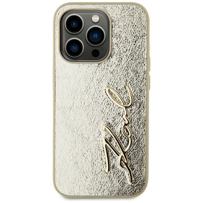 Custodia per Apple iPhone 15 Pro, Karl Lagerfeld, Metal Signature, Dorata