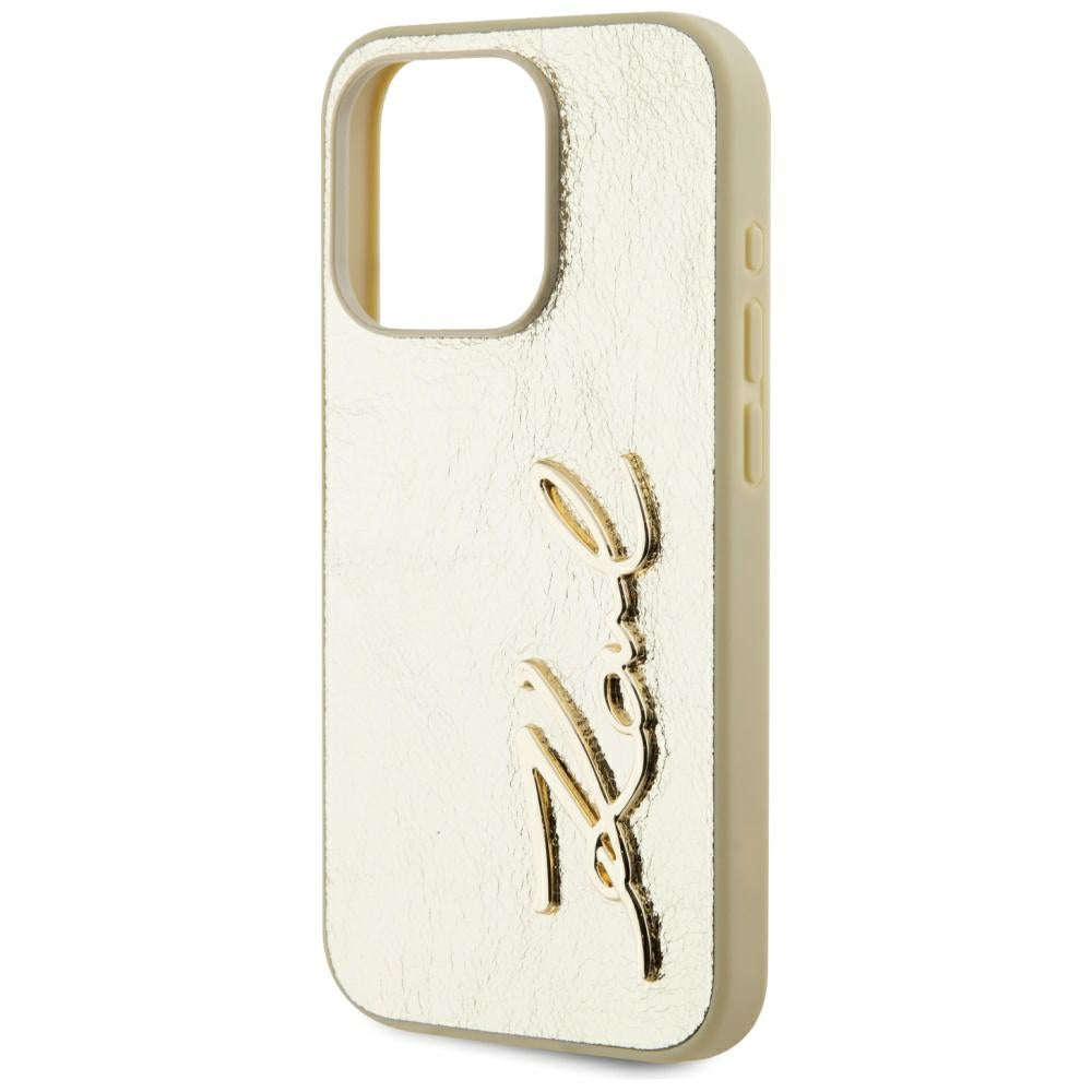 Custodia per Apple iPhone 15 Pro, Karl Lagerfeld, Metal Signature, Dorata