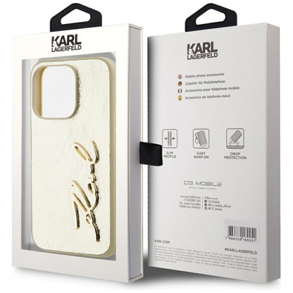 Custodia per Apple iPhone 15 Pro, Karl Lagerfeld, Metal Signature, Dorata