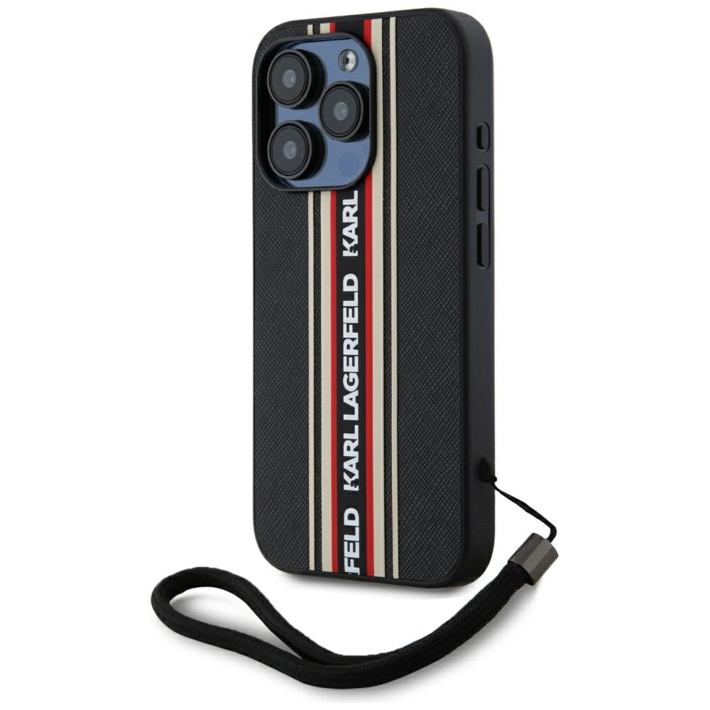 Custodia per Apple iPhone 15 Pro, Karl Lagerfeld, Saffiano Athleisure Stripes with Strap, Rosie