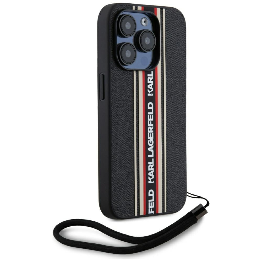 Custodia per Apple iPhone 15 Pro, Karl Lagerfeld, Saffiano Athleisure Stripes with Strap, Rosie