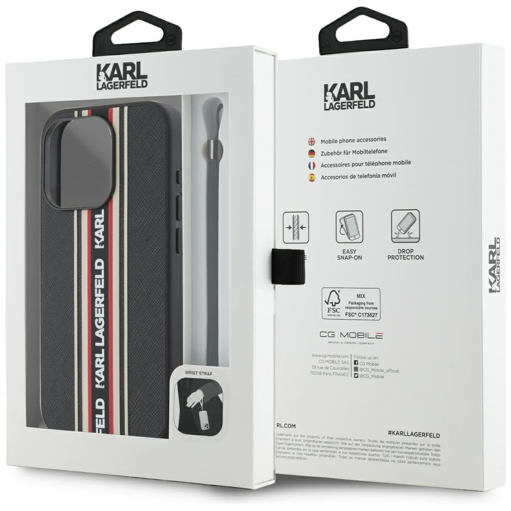 Custodia per Apple iPhone 15 Pro, Karl Lagerfeld, Saffiano Athleisure Stripes with Strap, Rosie