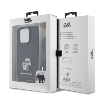 Custodia per Apple iPhone 15 Pro, Karl Lagerfeld, Saffiano Crossbody Metal Pin Karl & Choupette, Nera