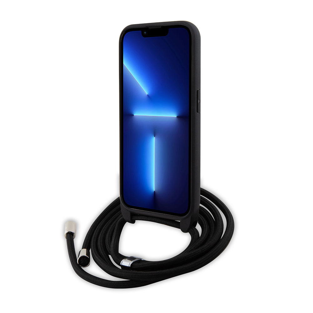 Custodia per Apple iPhone 15 Pro, Karl Lagerfeld, Saffiano Crossbody Monogram Metal Pin Karl, Nera