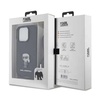 Custodia per Apple iPhone 15 Pro, Karl Lagerfeld, Saffiano Crossbody Monogram Metal Pin Karl, Nera