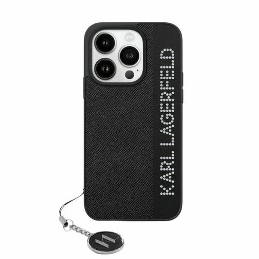 Custodia per Apple iPhone 15 Pro, Karl Lagerfeld, Saffiano Rhinestones & Charm, Nera