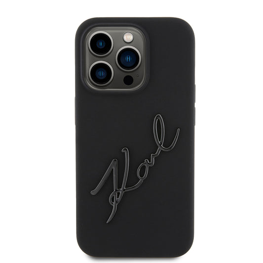 Custodia per Apple iPhone 15 Pro, Karl Lagerfeld, Silicone Karl Script, Nera