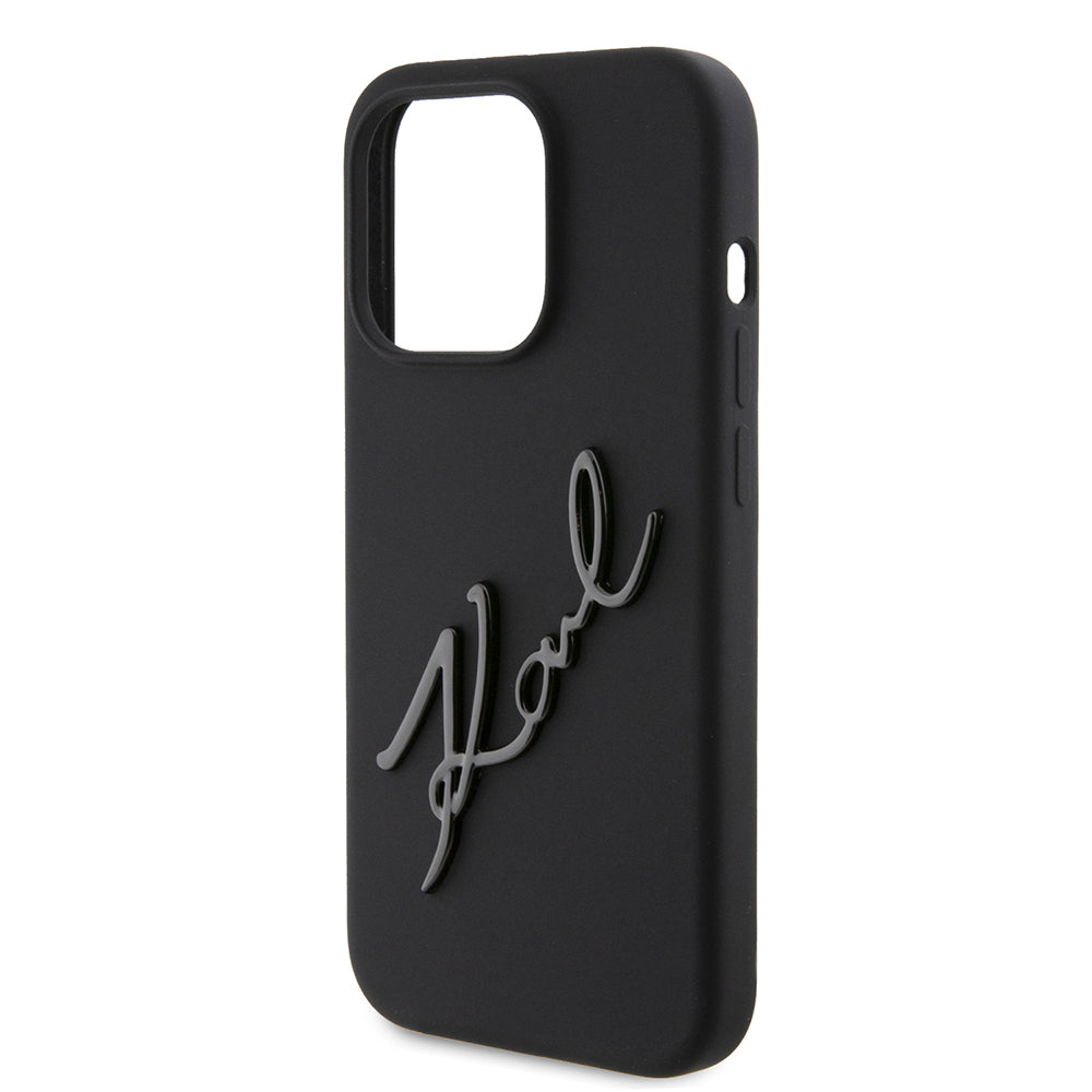 Custodia per Apple iPhone 15 Pro, Karl Lagerfeld, Silicone Karl Script, Nera