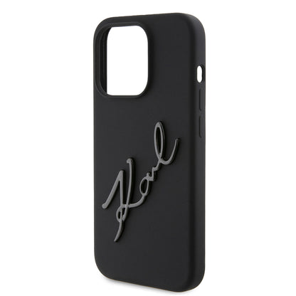 Custodia per Apple iPhone 15 Pro, Karl Lagerfeld, Silicone Karl Script, Nera
