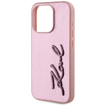 Custodia per Apple iPhone 15 Pro, Karl Lagerfeld, Metal Signature, Rosa