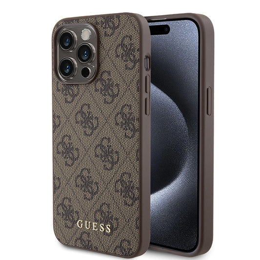 Custodia per Apple iPhone 15 Pro Max, Guess, 4G Metal Gold Logo, Marrone