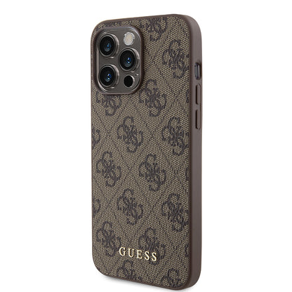 Custodia per Apple iPhone 15 Pro Max, Guess, 4G Metal Gold Logo, Marrone