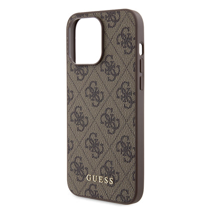 Custodia per Apple iPhone 15 Pro Max, Guess, 4G Metal Gold Logo, Marrone