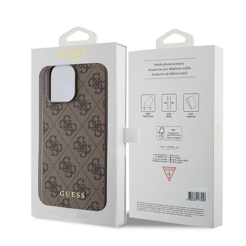 Custodia per Apple iPhone 15 Pro Max, Guess, 4G Metal Gold Logo, Marrone
