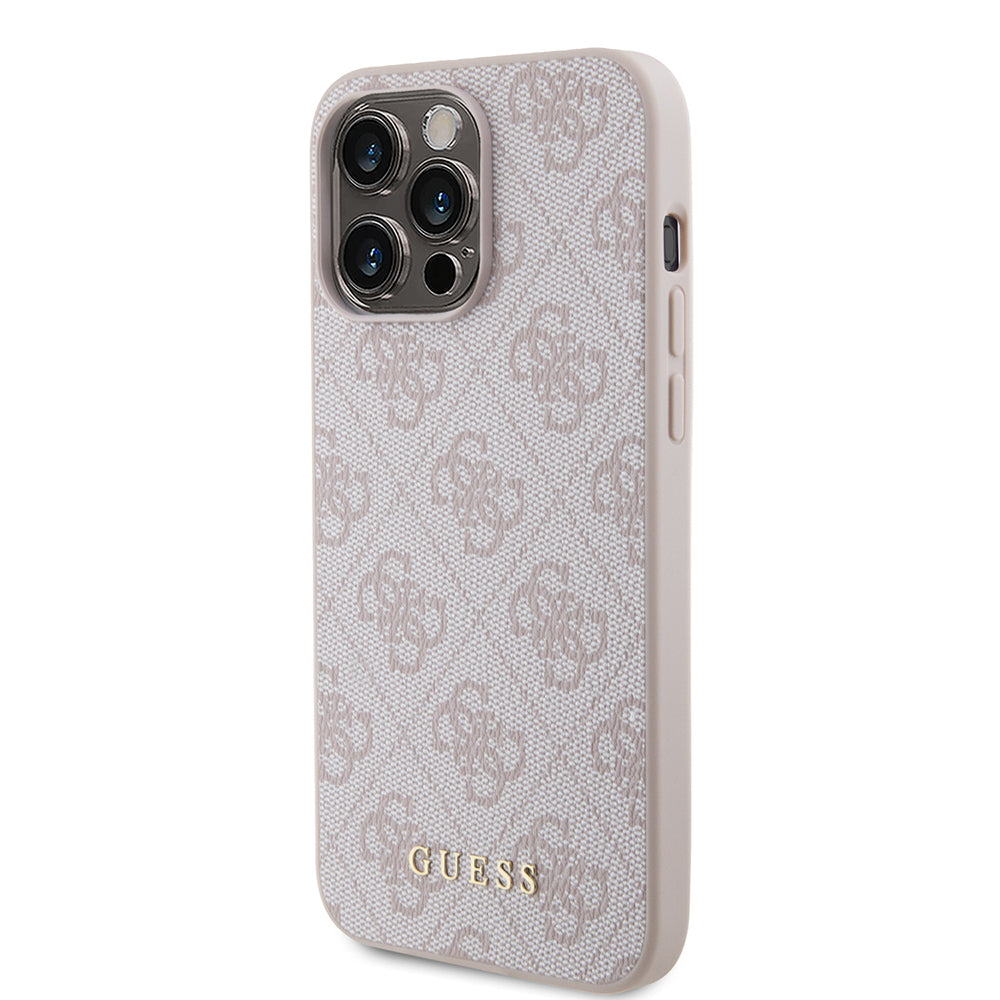 Custodia per Apple iPhone 15 Pro Max, Guess, 4G Metal Gold Logo, Rosa