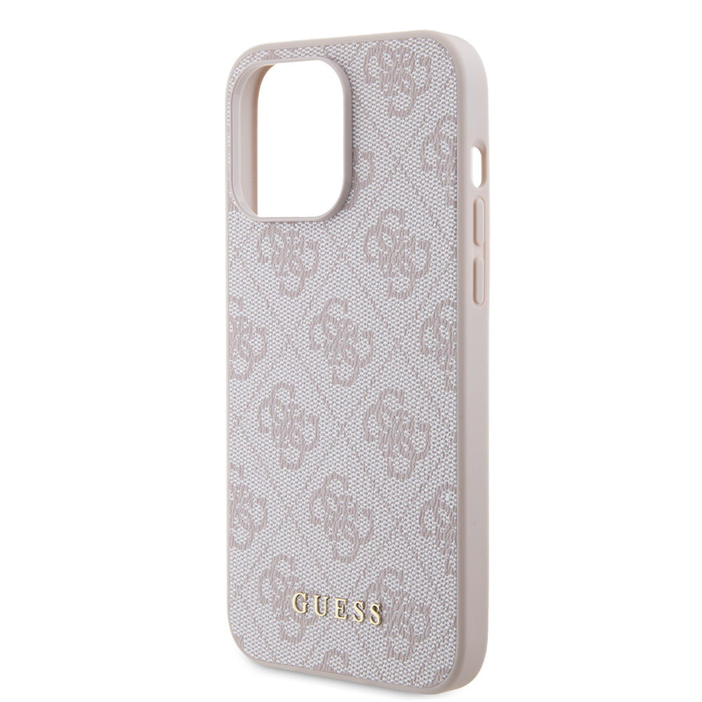 Custodia per Apple iPhone 15 Pro Max, Guess, 4G Metal Gold Logo, Rosa