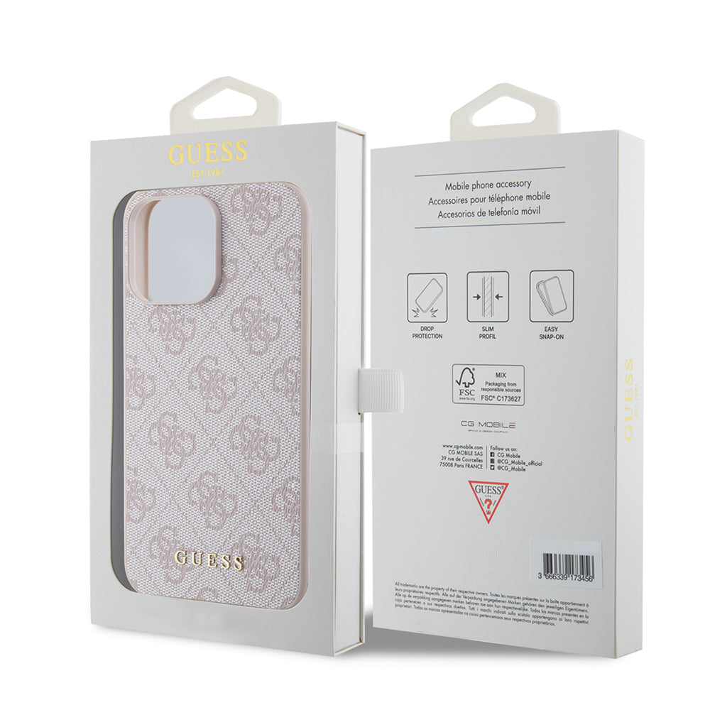 Custodia per Apple iPhone 15 Pro Max, Guess, 4G Metal Gold Logo, Rosa