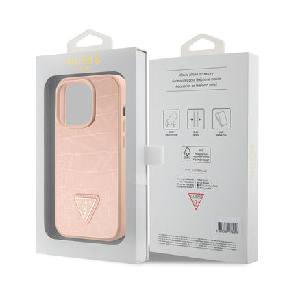 Case for Apple iPhone 15 Pro Max, Guess, Croco Triangle Metal Logo, Pink