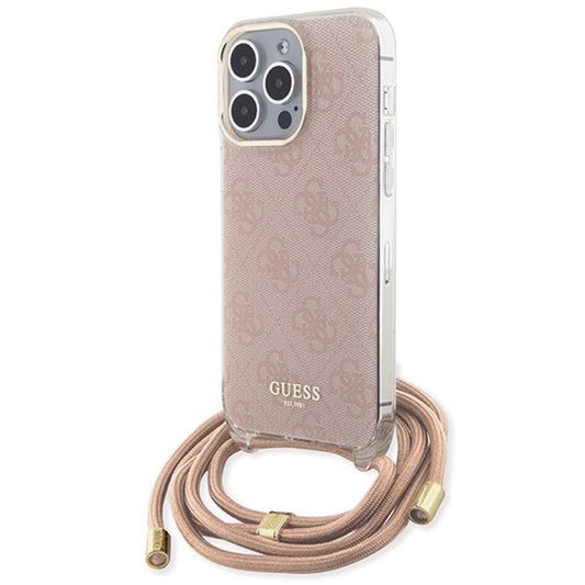 Custodia per Apple iPhone 15 Pro Max, Guess, Crossbody Cord 4G Print, Rosa