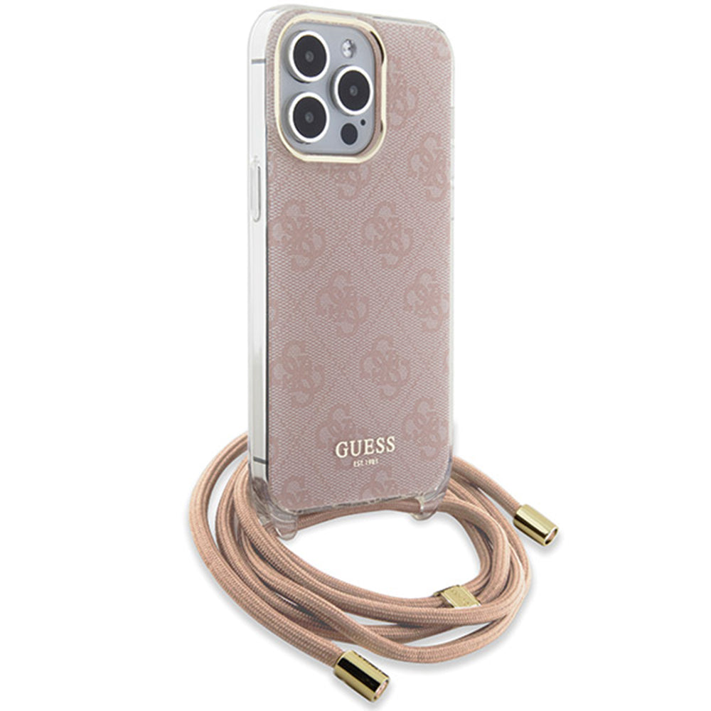 Custodia per Apple iPhone 15 Pro Max, Guess, Crossbody Cord 4G Print, Rosa