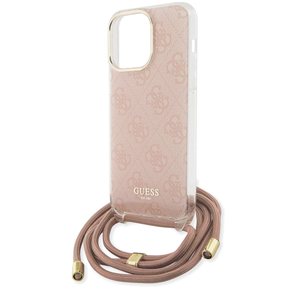 Custodia per Apple iPhone 15 Pro Max, Guess, Crossbody Cord 4G Print, Rosa
