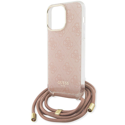Custodia per Apple iPhone 15 Pro Max, Guess, Crossbody Cord 4G Print, Rosa
