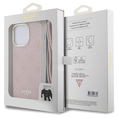 Custodia per Apple iPhone 15 Pro Max, Guess, Crossbody Cord 4G Print, Rosa