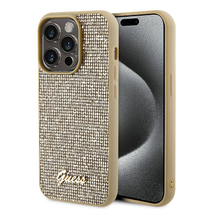 Custodia per Apple iPhone 15 Pro Max, Guess, Disco Metal Script, Dorata