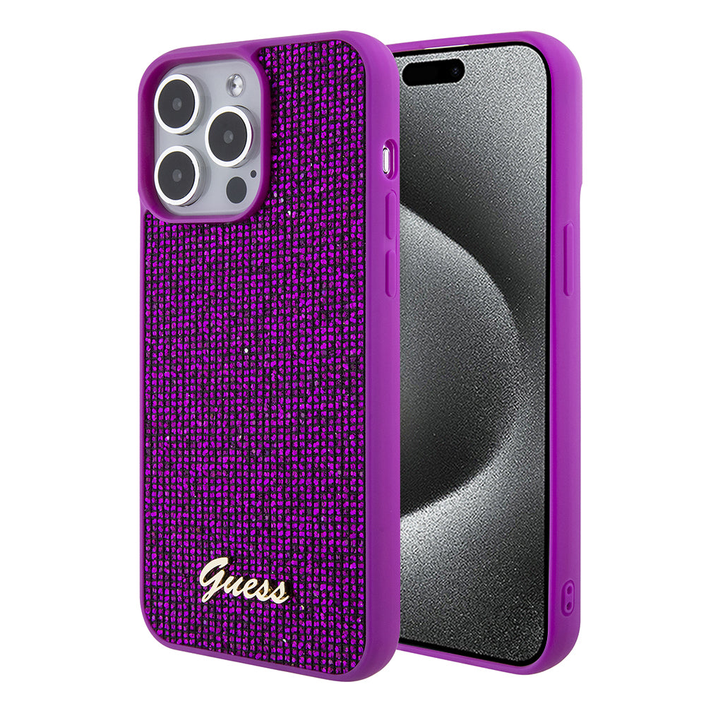 Custodia per Apple iPhone 15 Pro Max, Guess, Disco Metal Script, Fucsia
