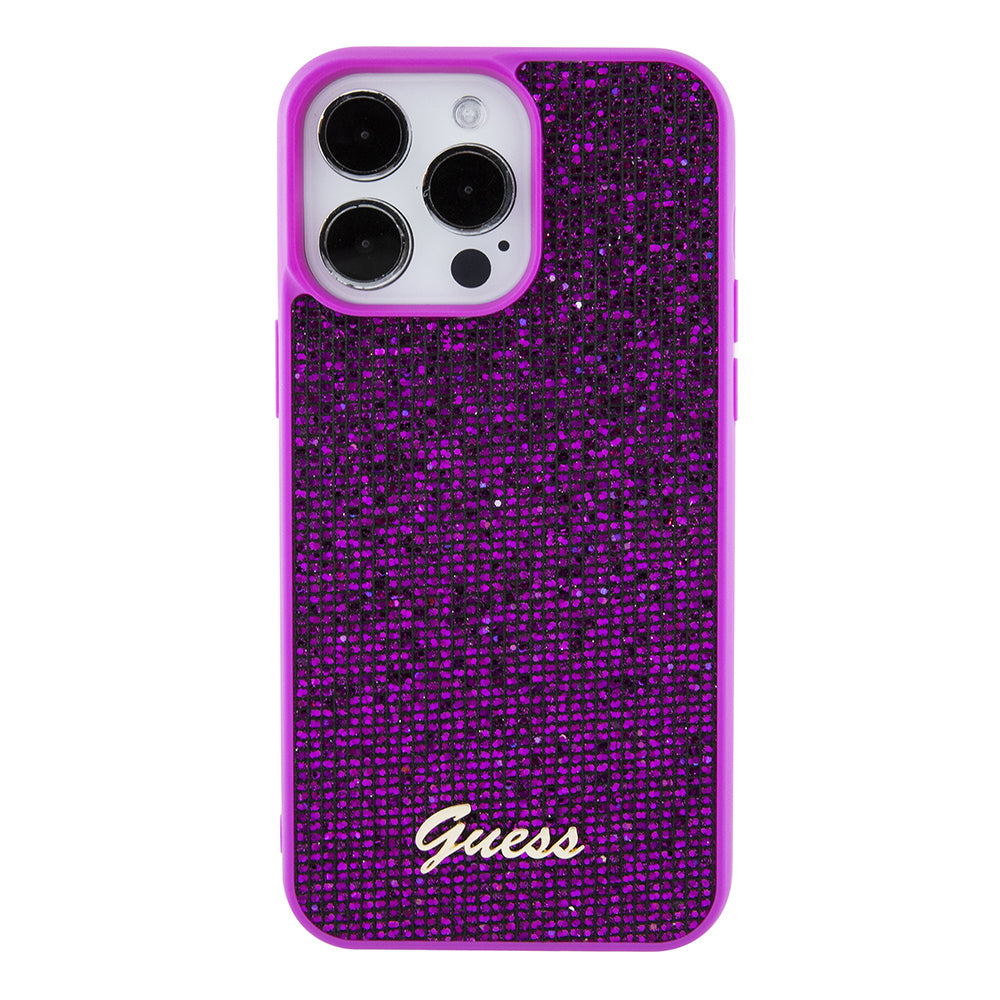 Custodia per Apple iPhone 15 Pro Max, Guess, Disco Metal Script, Fucsia