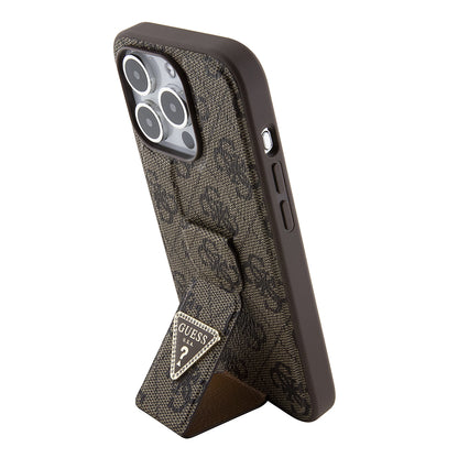Custodia per Apple iPhone 15 Pro Max, Guess, Grip Stand 4G Triangle Strass, Marrone