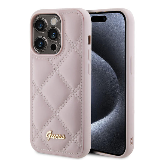Custodia per Apple iPhone 15 Pro Max, Guess, Quilted Metal Logo, Rosa
