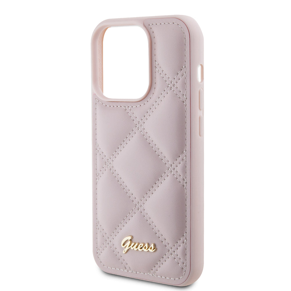 Case for Apple iPhone 15 Pro Max, Guess, Quilted Metal Logo, Pink