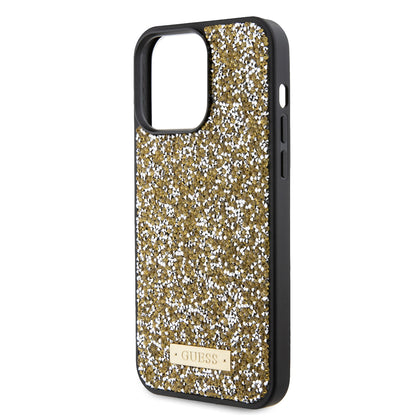 Custodia per Apple iPhone 15 Pro Max, Guess, Rhinestone Metal Logo, Gialla