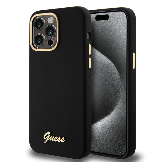 Custodia per Apple iPhone 15 Pro Max, Guess, Script Metal Logo & Frame, Nera