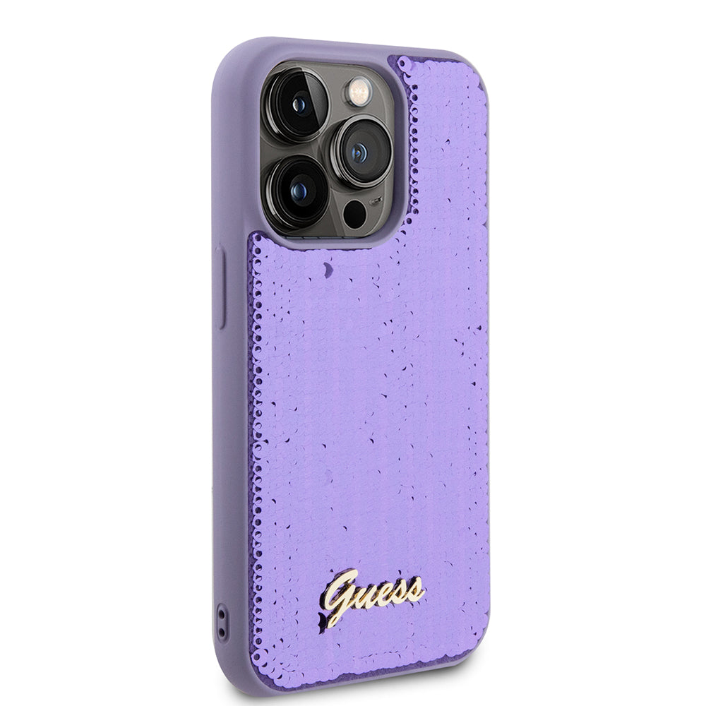 Case for Apple iPhone 15 Pro Max, Guess, Sequin Script Metal, Purple