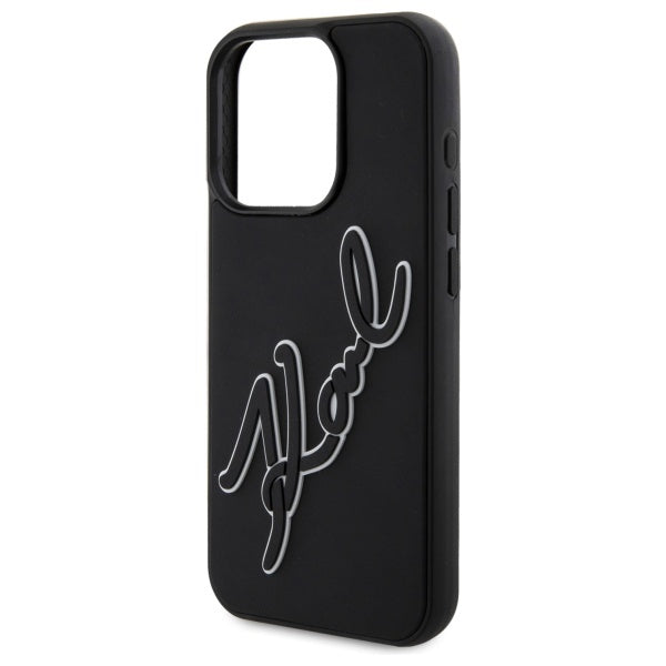 Custodia per Apple iPhone 15 Pro Max, Karl Lagerfeld, 3D Rubber Signature, Nera