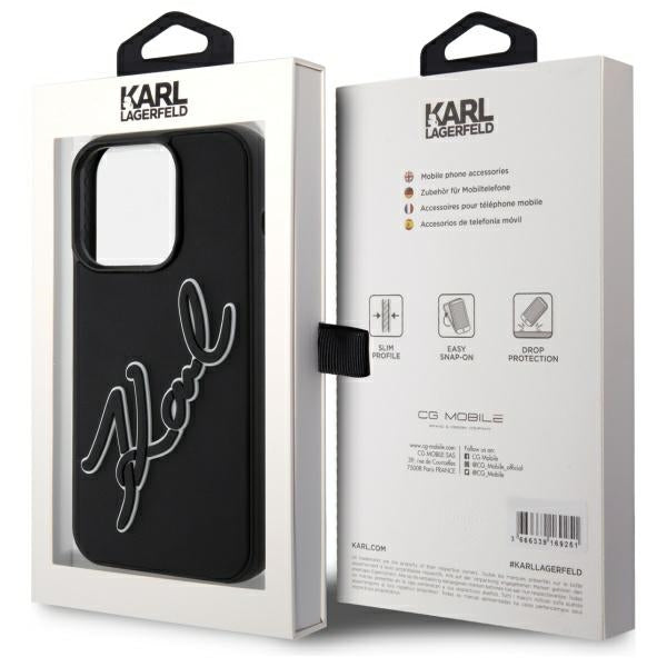 Custodia per Apple iPhone 15 Pro Max, Karl Lagerfeld, 3D Rubber Signature, Nera