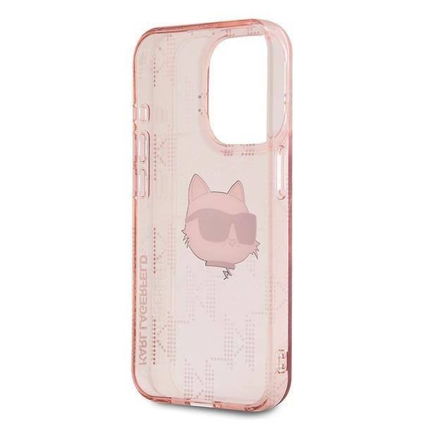 Custodia per Apple iPhone 15 Pro Max, Karl Lagerfeld, IML Luxury Monogram Choupette's Head, Rosa
