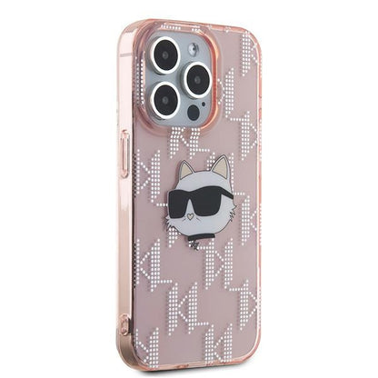 Custodia per Apple iPhone 15 Pro Max, Karl Lagerfeld, IML Luxury Monogram Choupette's Head, Rosa