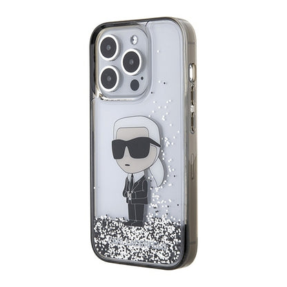 Custodia per Apple iPhone 15 Pro Max, Karl Lagerfeld, Liquid Glitter Ikonik Karl, Trasparente