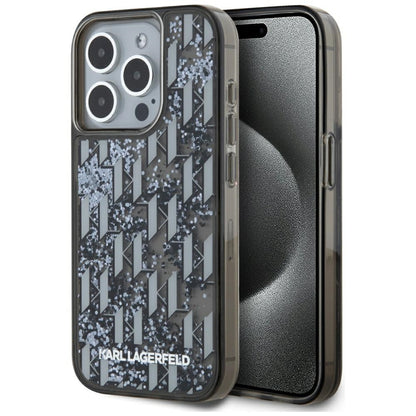 Custodia per Apple iPhone 15 Pro Max, Karl Lagerfeld, Liquid Glitter Monogram, Nera