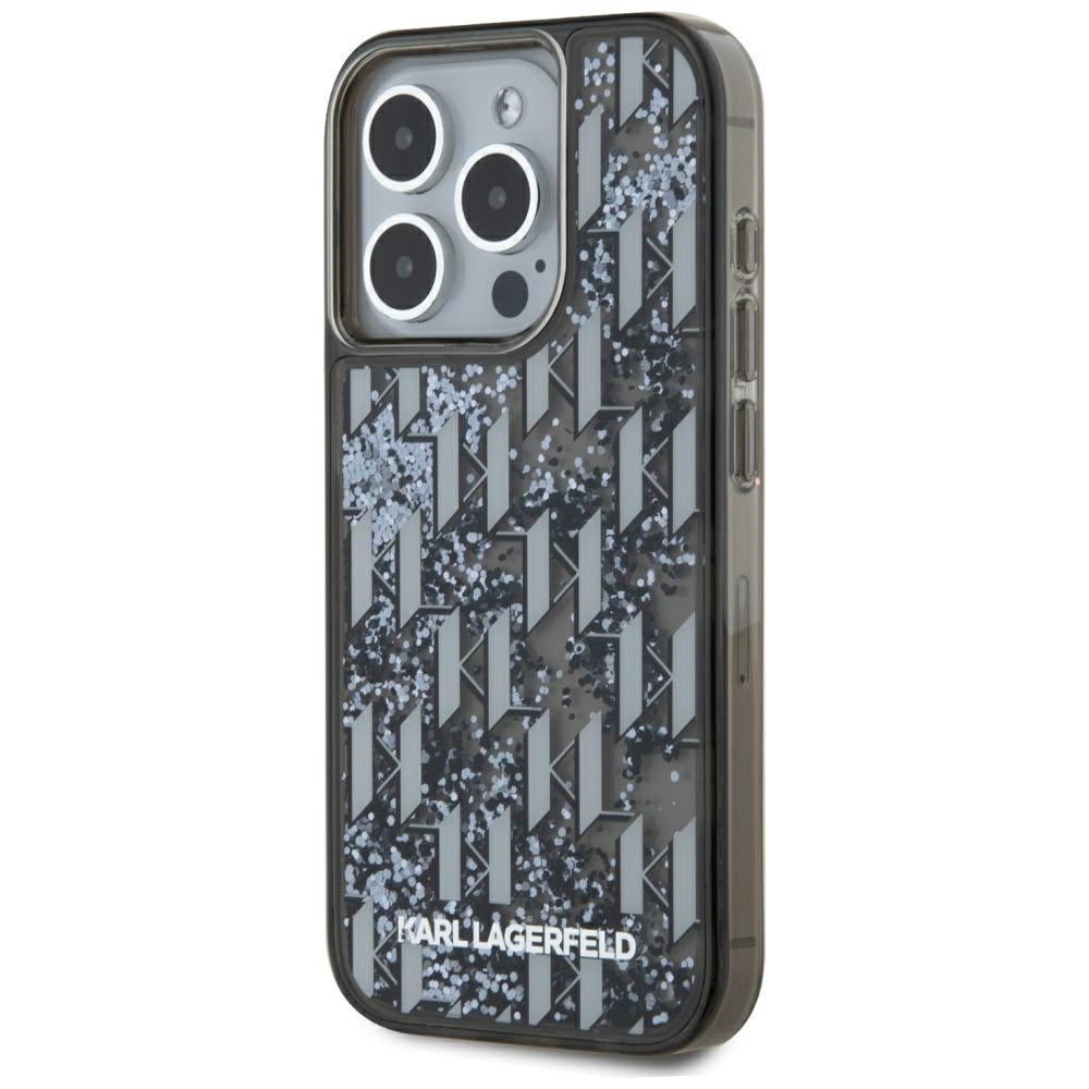 Custodia per Apple iPhone 15 Pro Max, Karl Lagerfeld, Liquid Glitter Monogram, Nera