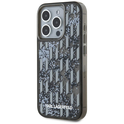 Custodia per Apple iPhone 15 Pro Max, Karl Lagerfeld, Liquid Glitter Monogram, Nera