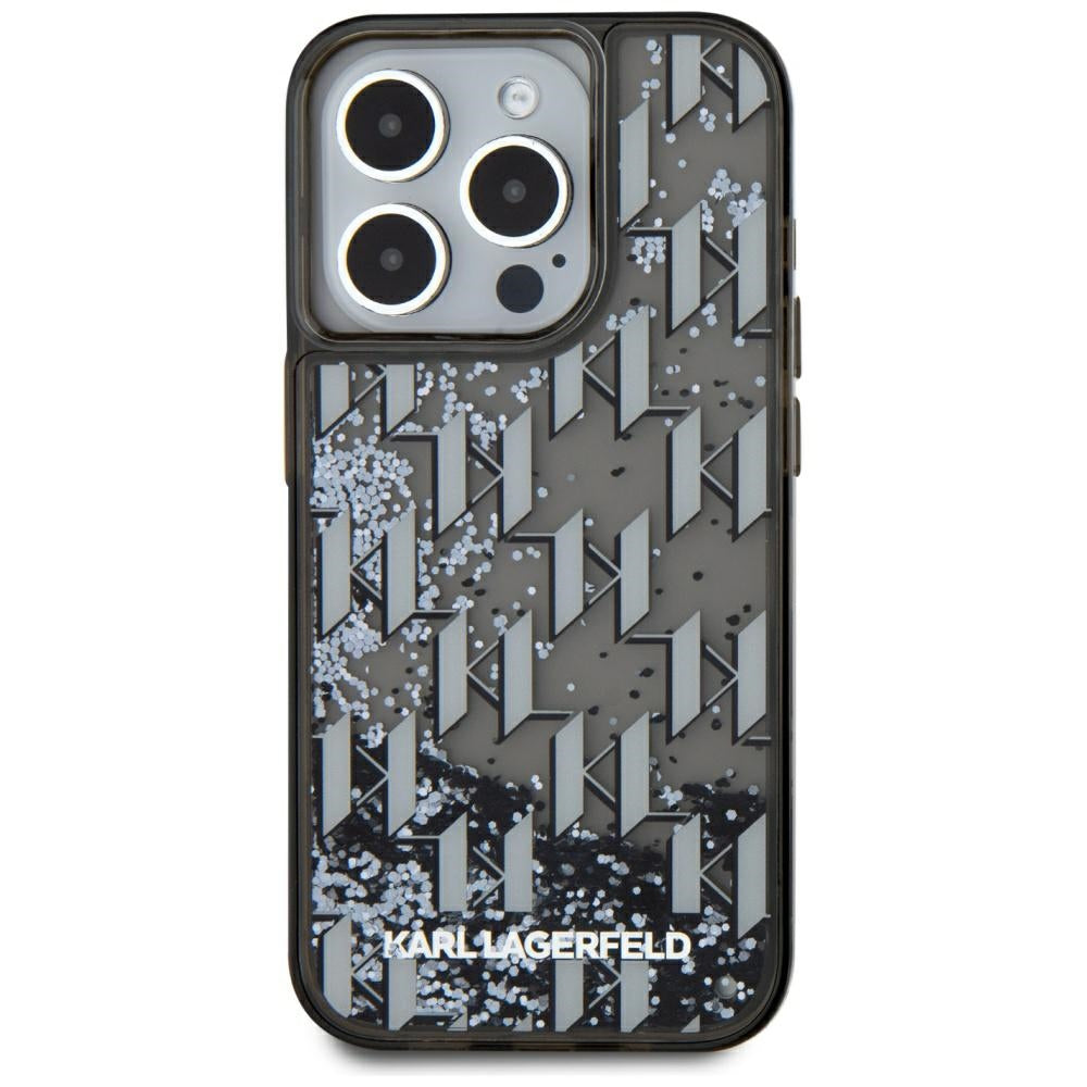 Custodia per Apple iPhone 15 Pro Max, Karl Lagerfeld, Liquid Glitter Monogram, Nera