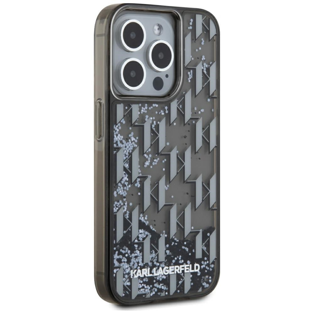 Custodia per Apple iPhone 15 Pro Max, Karl Lagerfeld, Liquid Glitter Monogram, Nera