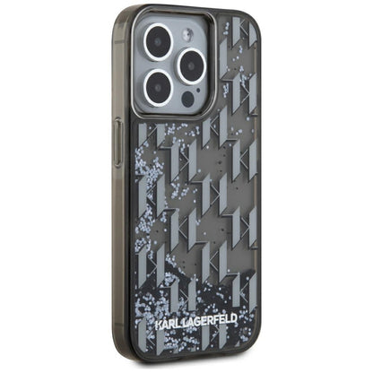 Custodia per Apple iPhone 15 Pro Max, Karl Lagerfeld, Liquid Glitter Monogram, Nera