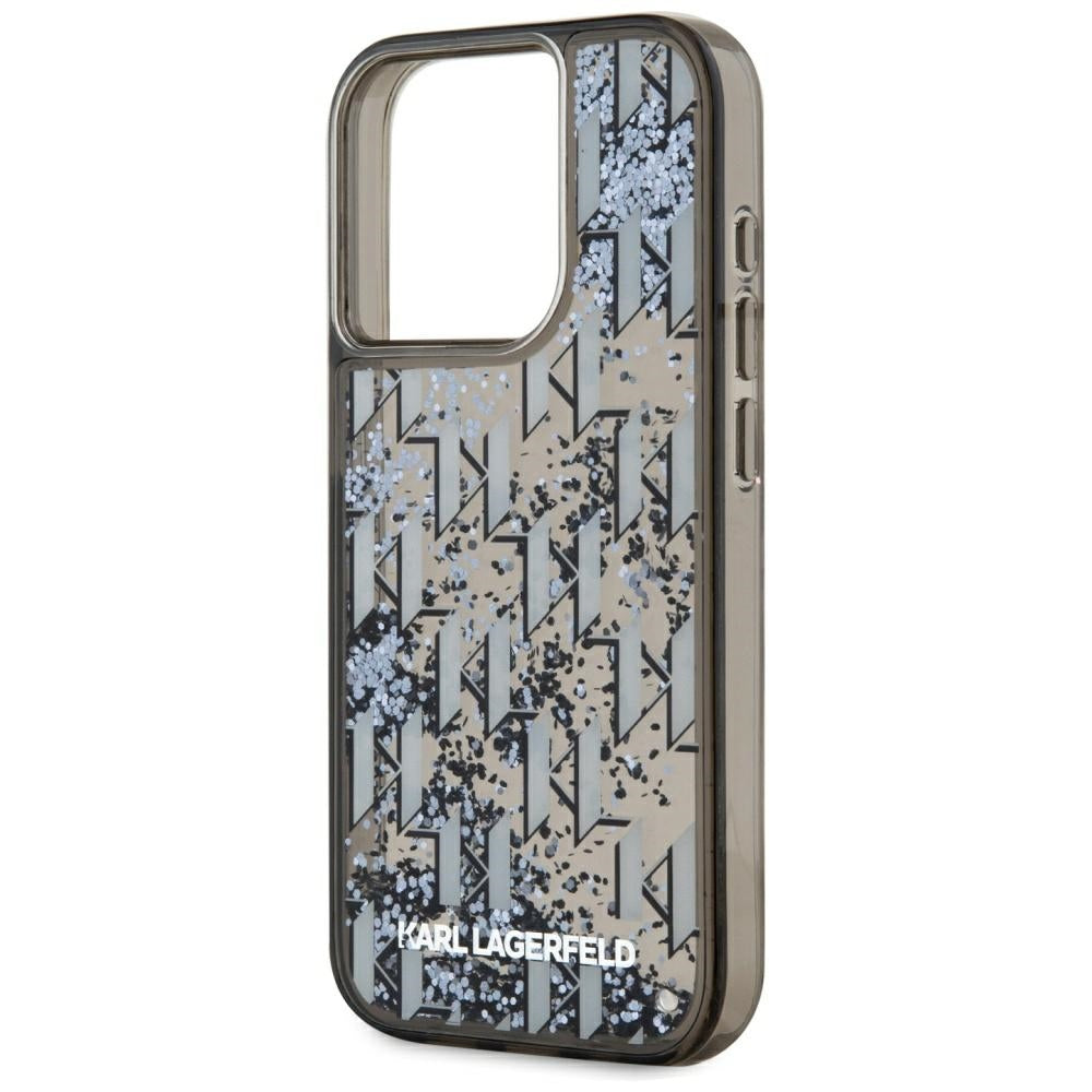 Custodia per Apple iPhone 15 Pro Max, Karl Lagerfeld, Liquid Glitter Monogram, Nera